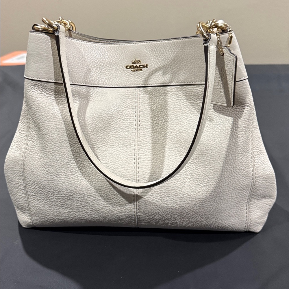 Coach Ivory Leather Shoulder Bag with Gold Accents